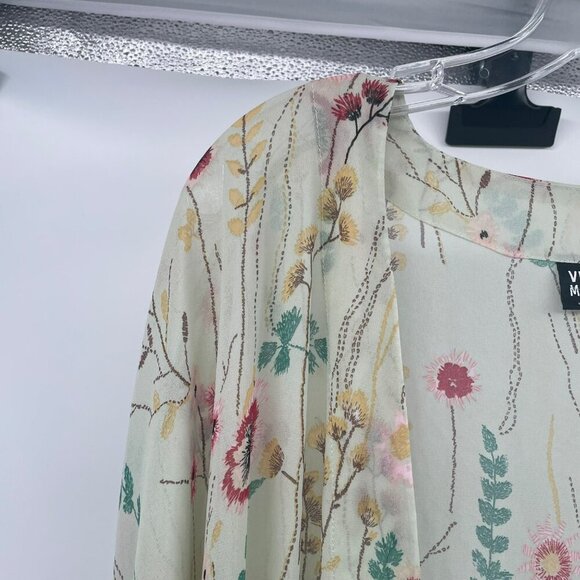 Vero Moda Floral Open Front Top Ruffle Hem Green/Multi Womens Size Medium - Picture 3 of 9